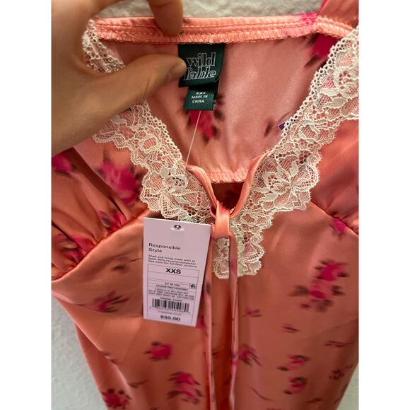 Wild Fable Pink Satin Floral Lace Maxi Slip Dress XXS Y2K Coquette Romantic - Picture 5 of 5